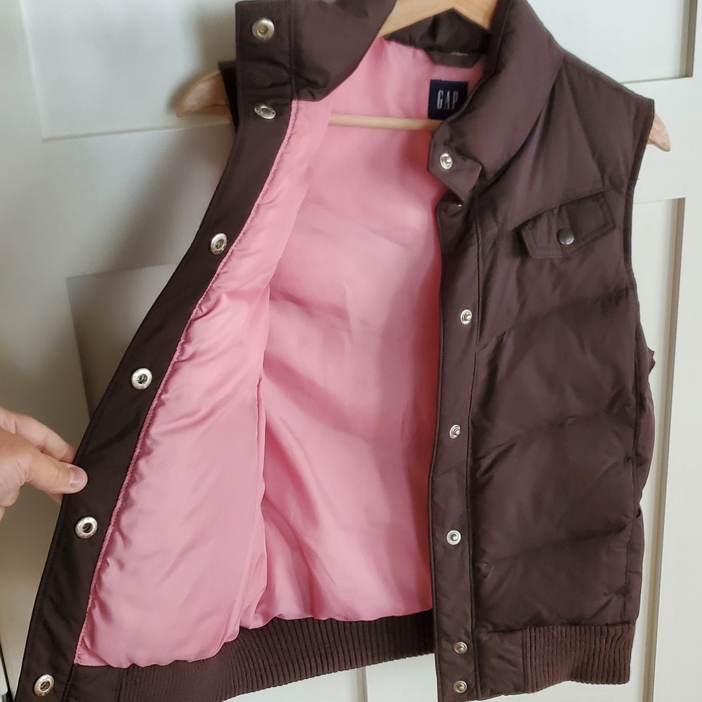 Vintage Y2K GAP Down Puffer Vest Winter Brown Pink Womens M GranolaGirl Gorpcore